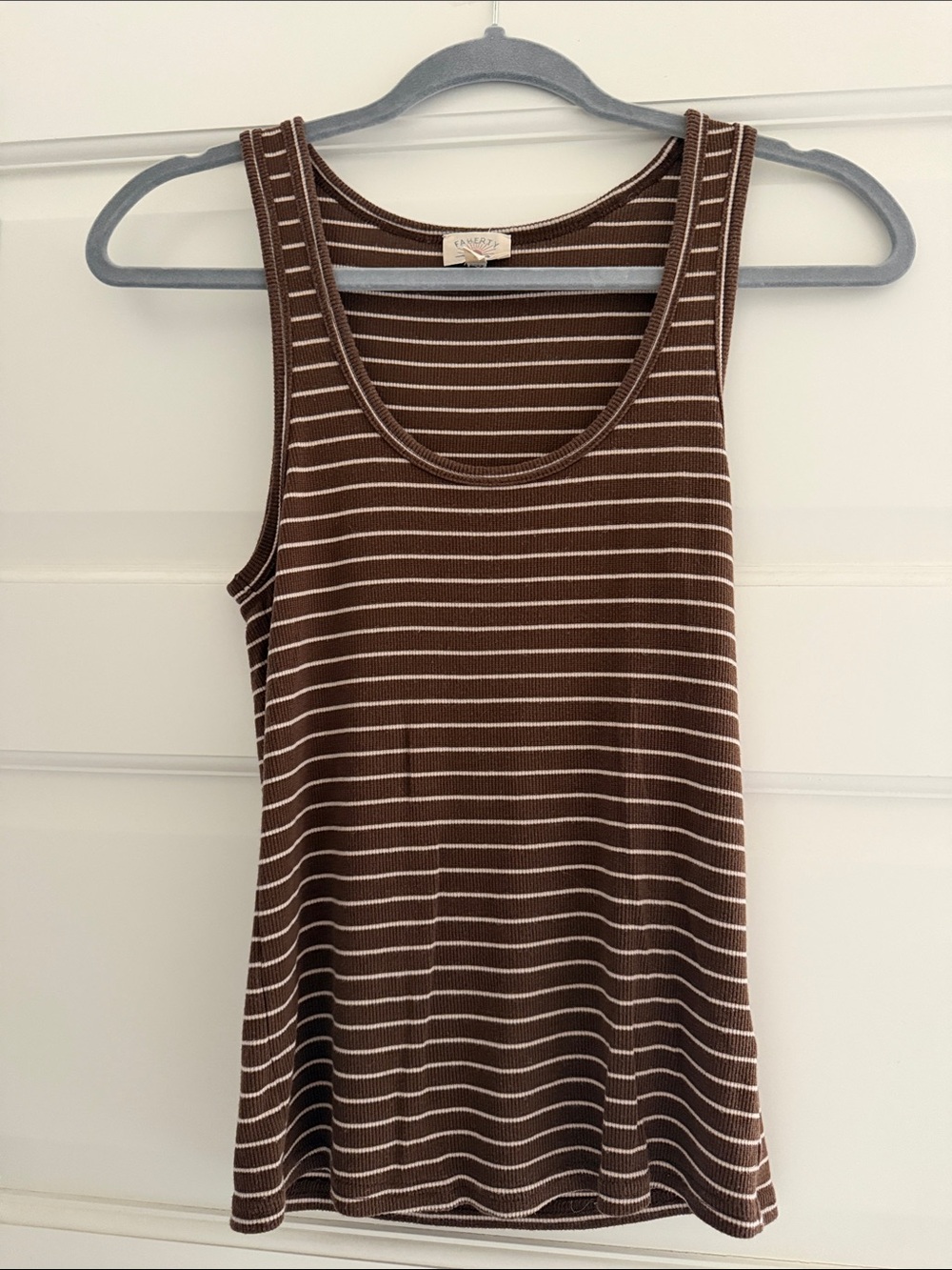 Faherty Brown and Cream Striped Ribbed Tank